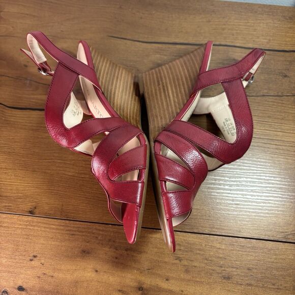 Franco Sarto Womens 6.5 Red Wedge Galia Heels Sandals Strappy - Picture 8 of 14